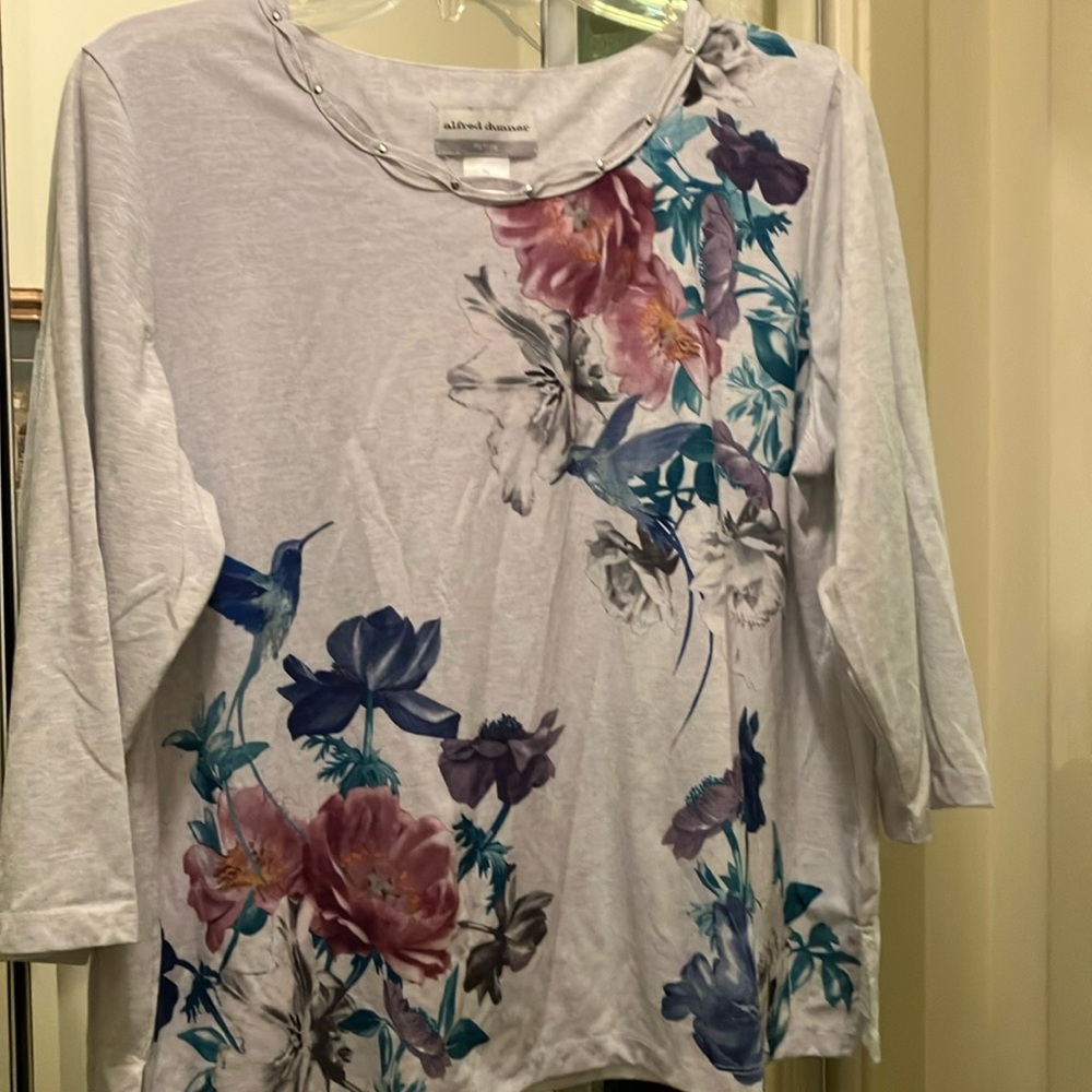 Alfred Dunner floral hummingbird knit blouse size Petite Large